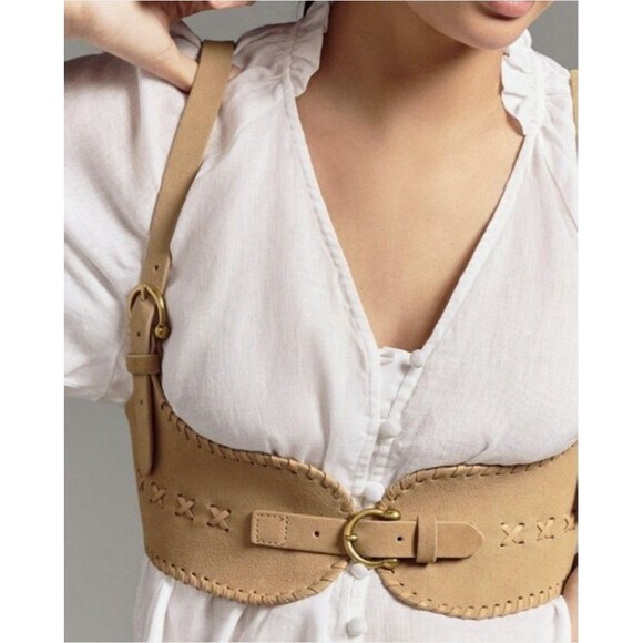 Anthropologie Harness Corset Belt Women Size XS NWT Leather Sand Sexy Cowgirl main image 9